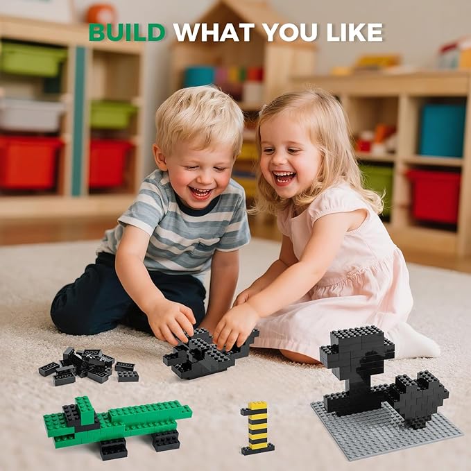 500 Piece Classic Building Bricks and 1 Gray Baseplate, 2x4 Bricks Bulk Creative Building Toys, Blocks Bulk for Kids Ages 6+, Black
