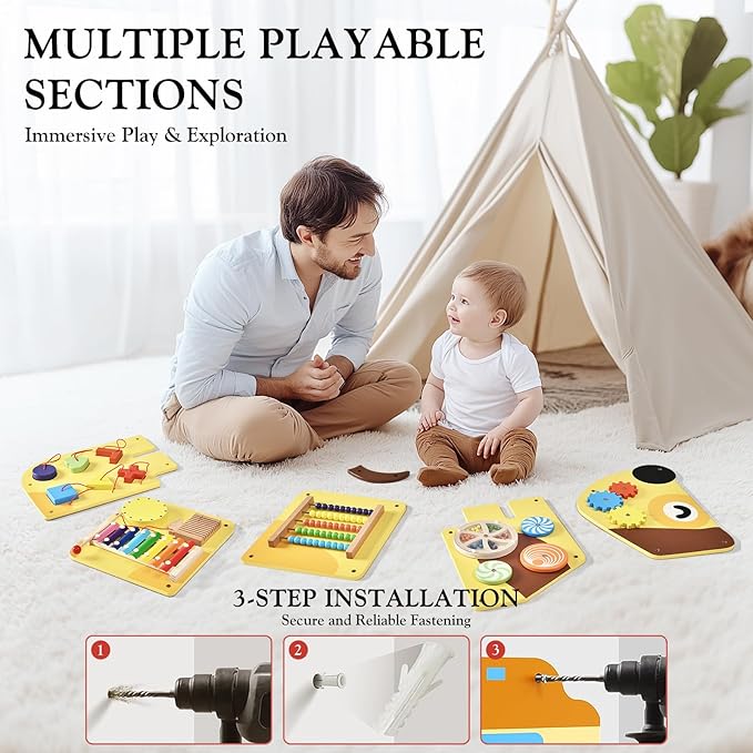 Dog Activity Wall Busy Board Panels, Puppy Montessori Sensory Toys, Sensory Wall Panel for Kids, Wooden Learning Toys, Educational Toy for Toddler Playroom & Children's Daycare