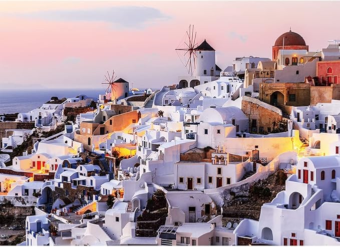 MaxRenard Game Jigsaw Puzzle 1000 Pieces for Adult Landscape Santorini Pieces Fit Together Perfectly Challenge Family Toy