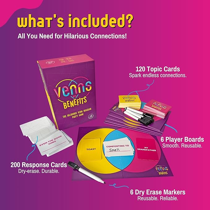 VENNS WITH BENEFITS – Fun Board Game About Venn Diagrams for 3+ Players, Teens & Adults, Perfect for Friends & Family Game Nights