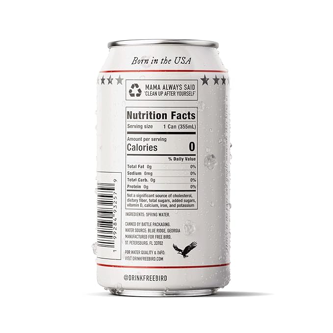 Free Bird Southern Still Spring Water - 12 Pack, 12oz Cans, Zero Calories, Crisp & Clean Pure Georgia Blue Ridge Mountain Water, Naturally Sourced, Shelf-Stable