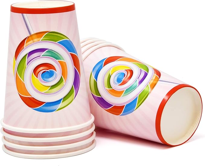 Gift Boutique 122 Pcs Candyland Party Supplies Set Paper Plates Cups Napkins for Colorful Sweet Candies Shoppe Lollipops Birthday Disposable Dinnerware Serves 24
