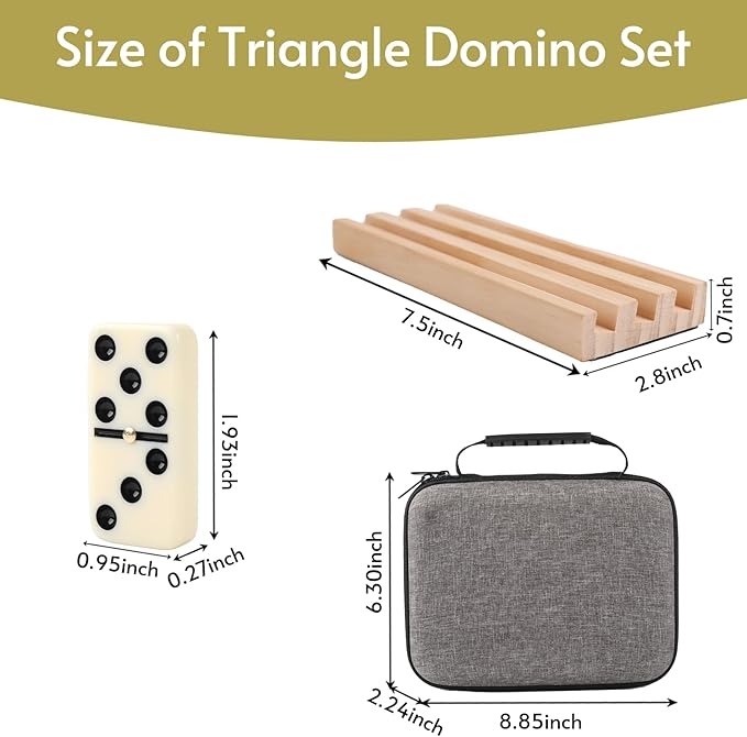 Double 6 Dominos Set for Adults with 4 Wooden Racks & 28 Tiles Travel Dominoes Set Board Game for Family Game Night