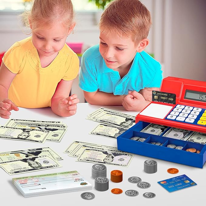 Play Money Set for Kids, Fake Pretend Cash – Looks Real, Best Toy Currency for Fun and Learning – Kit Includes: Bills, Coins, Credit Card, and Checkbook
