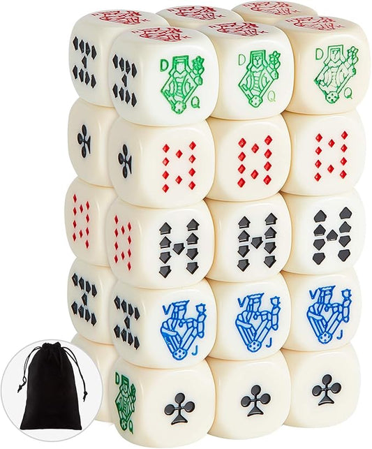 30 Pieces 16 mm 6-Sided Poker Dice, Great for Poker Games and Card Games
