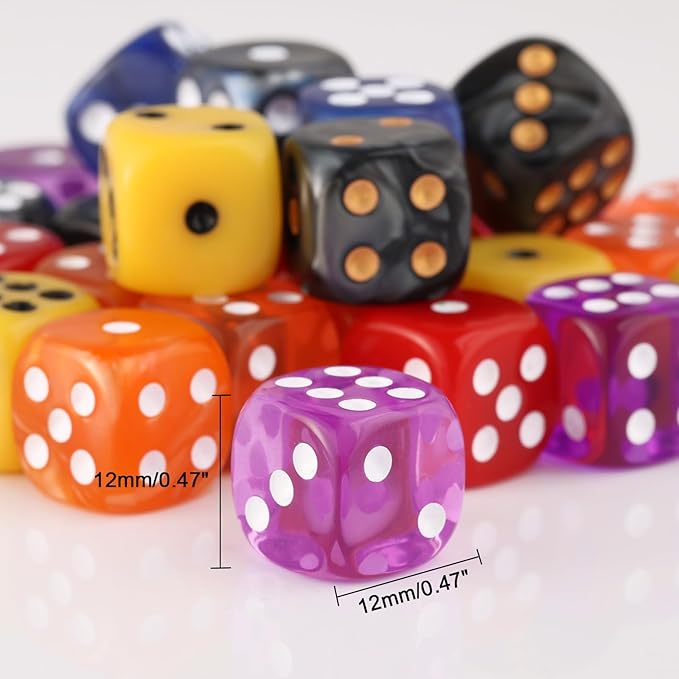 36 Pieces 12mm 6 Sided Mini Dice Set,Translucent Colors D6 Game Dice Set,6 Sided Standard Game Dice for Board Games Dice Games Classroom Teaching Dices Game, with Portable Gaming Box(Purple)