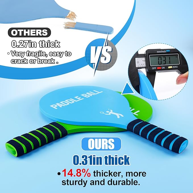 Beach Paddle Ball Set - Funny Paddleball Rackets Game, Outdoor Sports Toys for Kids Adults Family Games Beach Yard Lawn Party Supplies(4 Paddles, 13 Birdies, 4 Balls, 2 Drawstring Bags)