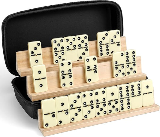 BATURU Double 6 Dominos Set for Adults with 28 Tiles, Durable Dominoes Game Set with 4 Racks and Carry Case, Fun Dominos for Kids, Family Games Night, Travel Games