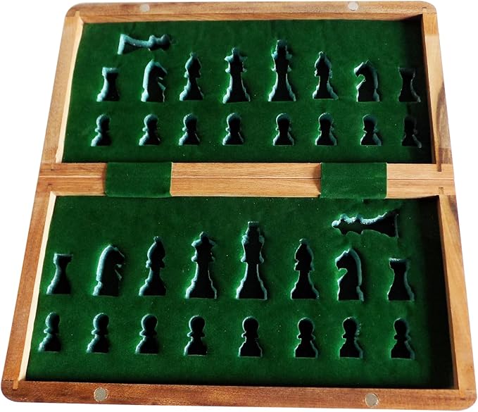VINTAGOLOGY Acacia Wooden Folding Chess Board - Handcrafted Natural Finish, Ideal for Home Decor, Family Game Nights, Travel, and Collectors -12 inch