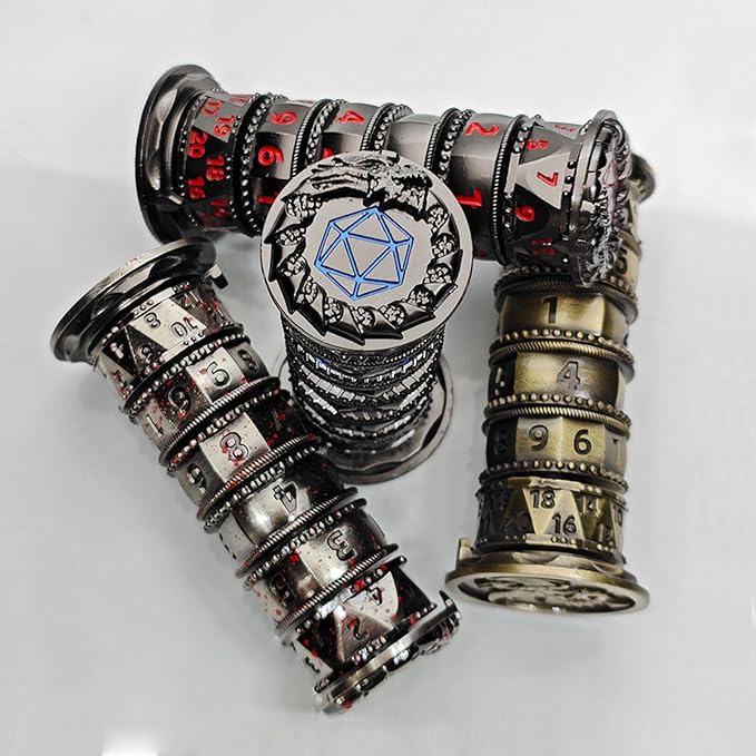 Dragonstone Keep Roulette Dice Spinner for DND Dice Set, 7-in-1 Dragon Metallic D&D Dice with Gift Case for Dungeons and Dragon Game, RPG Role Playing Table Game Gifts (Bloodstain)