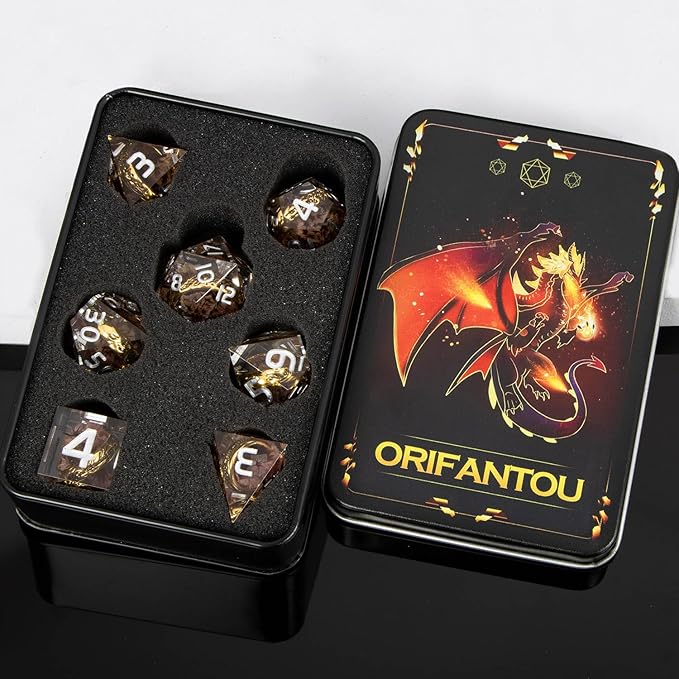 Magic Golden Ring DND Dice Set Sharp Edge Resin Dice with Case, Pink Flower Lord D and D Dice for use with D&D RPG Role Playing Games, Polyhedral Dice Set D20 D12 D10 D8 D6