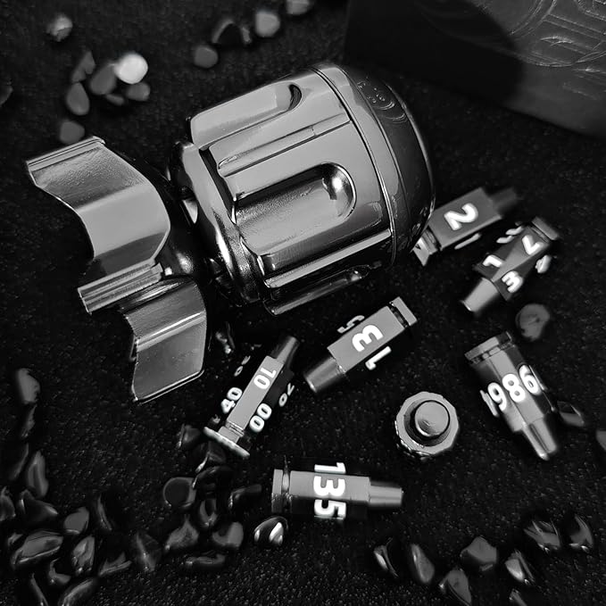 Roulette Dice Spinner for DND Dice Set, 7 Metallic Polyhedral D&D Dice with Gift Case for Dungeons and Dragon Game, RPG Role Playing Table Game Gifts (Black)