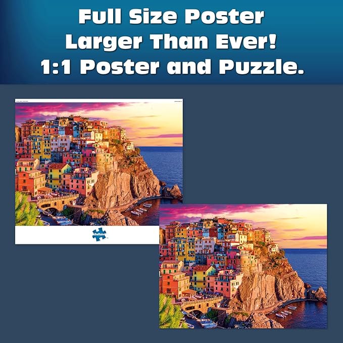 Buffalo Games - Sapphire Select - Cinque Terre Sunset - 1000 Piece Jigsaw Puzzle – Challenging & Fun – Blue Core Puzzle Board – Giftable Display Box - Full Size Poster Included