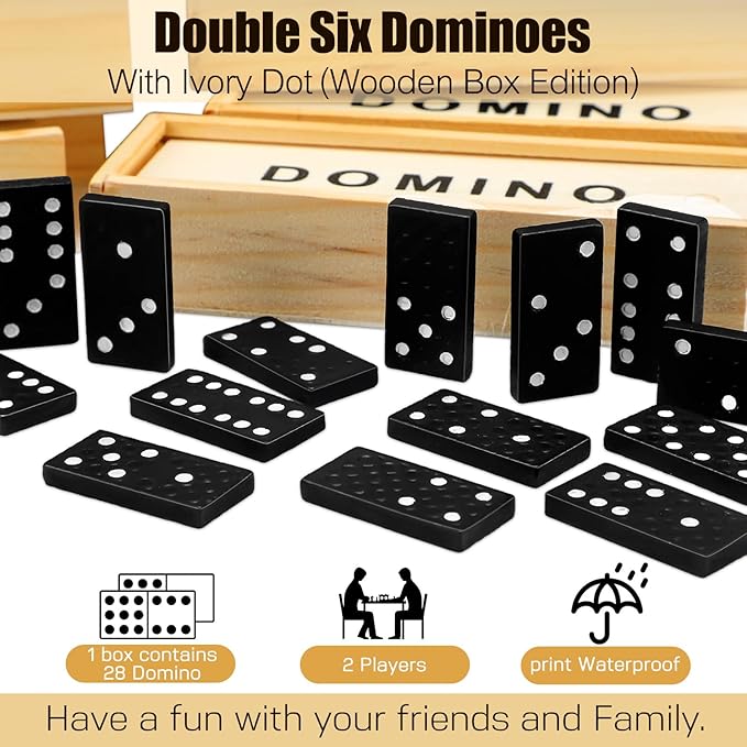Hungdao 24 Pack Mini Dominoes Set Bulk Double 6 Dominoes Wooden Miniature Classic Board Games Party Favor Travel Box Educational Toys for Adults with Brown Wood Case