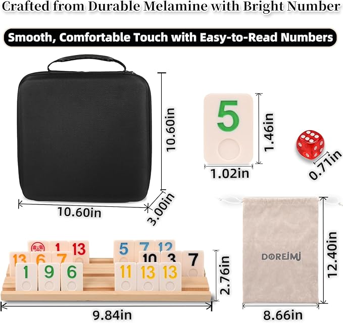 Deluxe Rummy Cube Game Set 6-8 Players with 8 Wooden Racks & 240 Rummy Tiles | Travel & Family Board Game for Adults and Kids