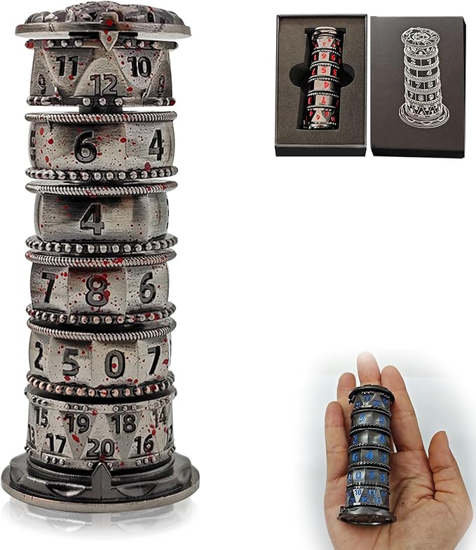 Dragonstone Keep Roulette Dice Spinner for DND Dice Set, 7-in-1 Dragon Metallic D&D Dice with Gift Case for Dungeons and Dragon Game, RPG Role Playing Table Game Gifts (Bloodstain)