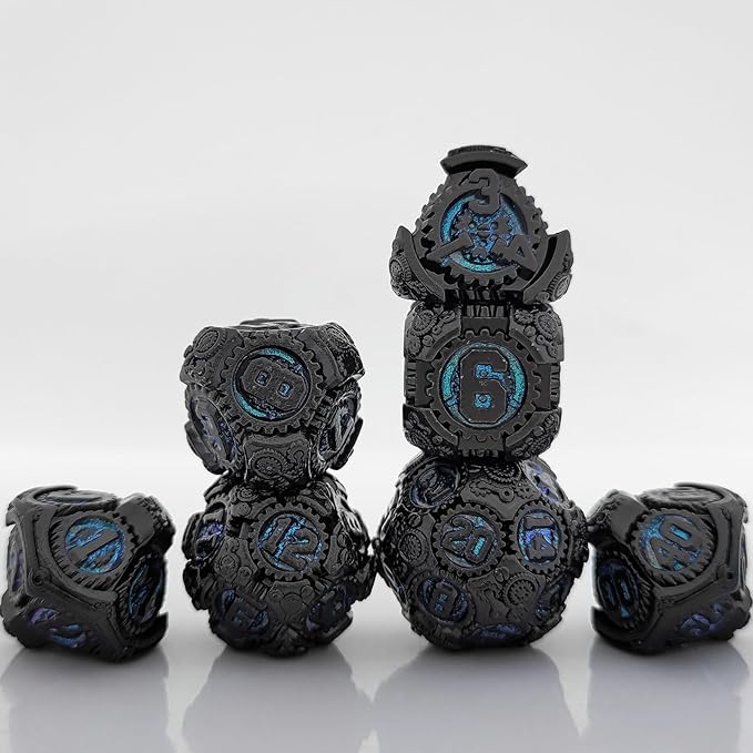 Geakeeper Construct D&D Dice, Metal DND Dice Set, 7Pcs Polyhedral Dragon Metallic D&D Dice with Gift Case for Dungeons and Dragon Game, RPG Role Playing Table Game Gifts (Rolling Blue)