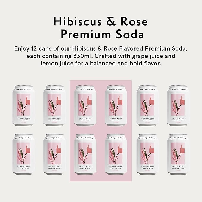 Something & Nothing Hibiscus & Rose Flavoured Sparkling Water | Lightly Carbonated, Full Flavoured with Added Grape & Lemon Juice | Vegan & Low Calorie Soda | 12 Fl Oz Cans (Pack of 12)