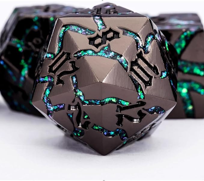 DND Crack Stripe Dice,Metallic Glitter Dice Set with Gift Box,Metal Polyhedral D&D Dice for Role Playing Game