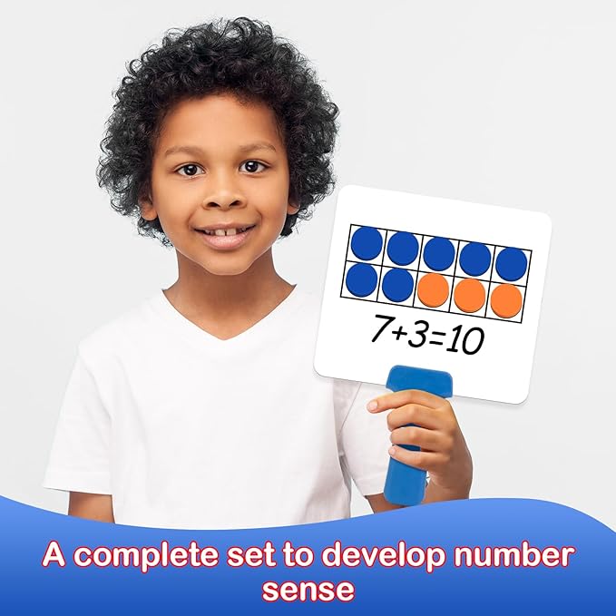 Magnetic Ten-Frame Set,Math Manipulative Games for Kids Toddlers,5 Dry Erase Paddles & 150 Math Counters,Addition & Subtraction Game,Counting Toys,Kindergarten Preschool Classroom Must Haves