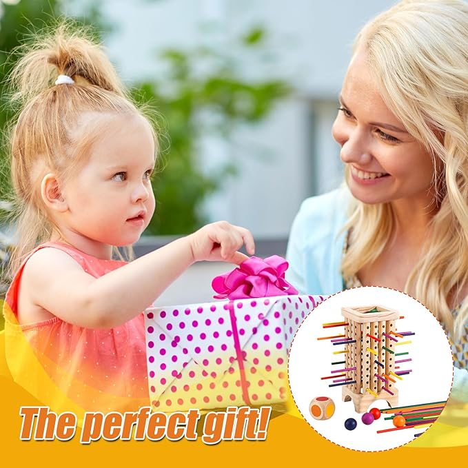 Wooden Board Game Set, Colorful Wood Sticks Game Wooden Sticks Stacking Game Montessori Game Math Educational Toys Preschool Toy Gift for Kids Boys Girls