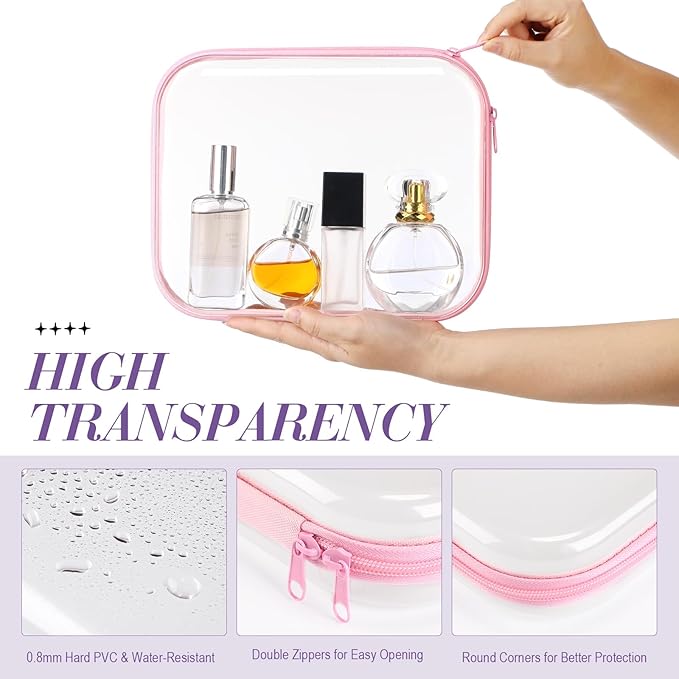 Hoolerry 4 Pcs Hard Clear Zipper Case Transparent Cases for Snacks Makeup Bag Plastic Storage Box Containers for Building Blocks, Puzzles, Cosmetics (Multicolor,9.8 x 7.9 x 2 in)