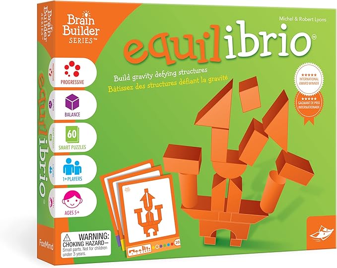Foxmind Games: Equilibrio Spatial Logic and Dexterity Game, Build Gravity Defying Structures, 60 Smart Puzzles to Work Through, 6 Levels of Complexity, Develops STEM Skills, 1+ Players, for Ages 5+