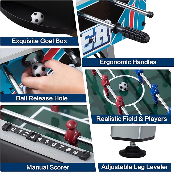 48in Foosball Table, Competition Sized Soccer Table w/ 2 Balls, 2 Cup Holders 2x4ft for Kids, Adults, Suit for 4 Players, Football Table for Home, Game Room, Arcade