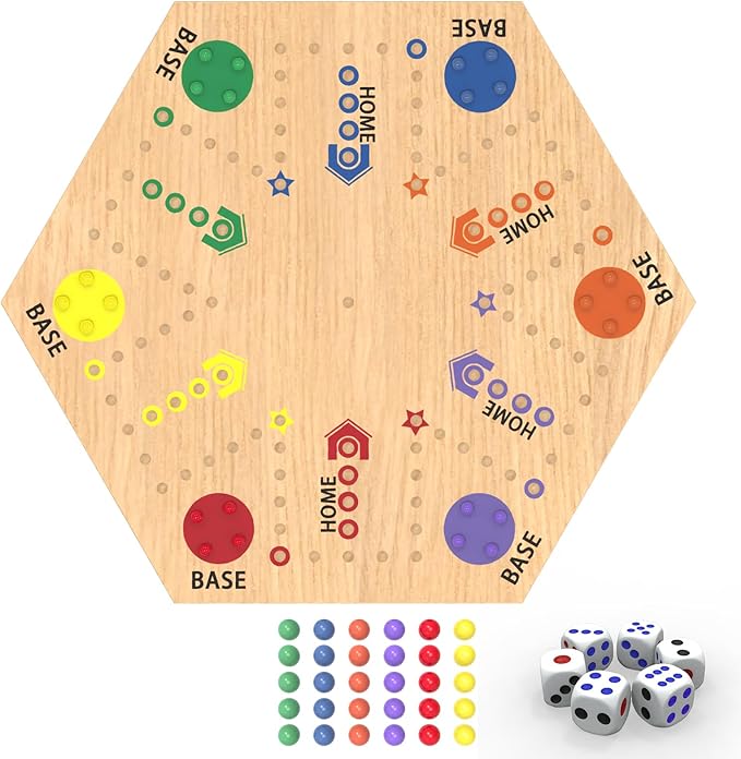 Aggravation Board Game,Wahoo Board Game,15" Wooden Original Marble Game Double Side Painted,Fast Track Board Game for 6 and 4 Players with 30 Marbles,Marble Game Board Wooden,for Family Game Night