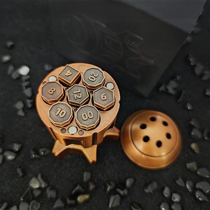 Roulette Dice Spinner for DND Dice Set, 7 Metallic Polyhedral D&D Dice with Gift Case for Dungeons and Dragon Game, RPG Role Playing Table Game Gifts (Black Gold)