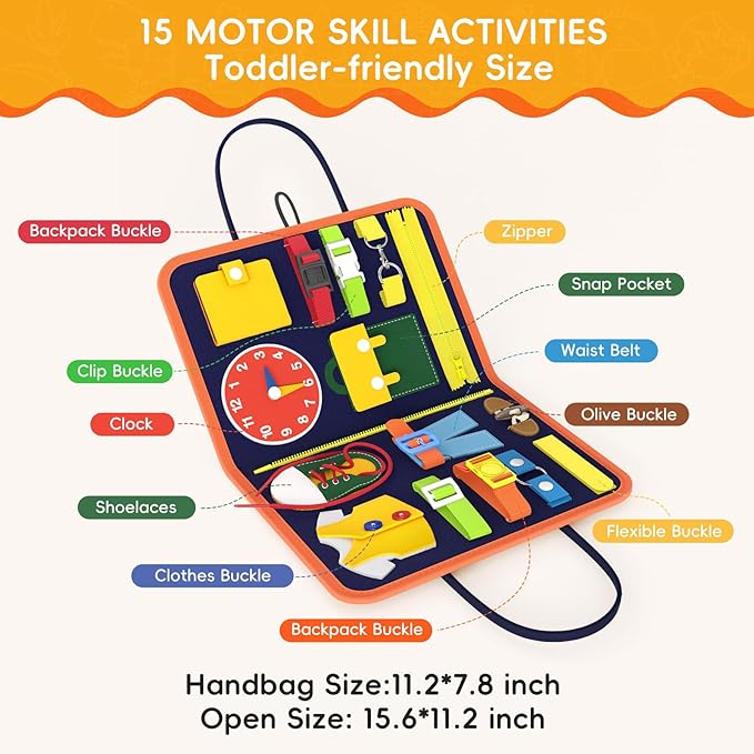 Freebear Busy Board Toddler Travel Toys Sensory Toys for Toddlers 1 2 3 4, Montessori Learning Toys for Toddlers Activities Board, Educational Toys for 3 4 Year Old Boys Girls Gift, Classy