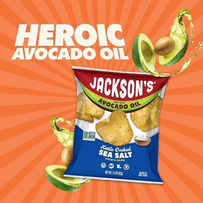 Jackson’s Potato Classic Kettle Chips with Sea Salt (1.5oz, Pack of 28) - Made with Premium Avocado Oil - Allergen-friendly, Gluten Free, Peanut Free, Vegan, Kosher - Shark Tank Product