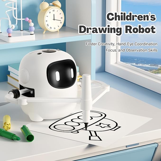 Drawing Robot for Kids with 150 Cards, Voice Interactive Educational Drawing Machine, Montessori Painting Learning Toys for 3 4 5 6 7 8 Year Old Boys Girls Birthday Party