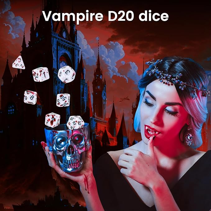 OriCraft Vampire Dices D20 Red Dot Dice DND Dice Set Realistic Halloween D20 Splatter Dices Polyhedral Role Playing Game Dice Dungeons and Dragons Dice