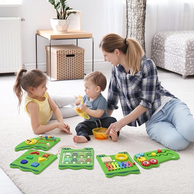 Crocodile Sensory Toys Activity Wall Panels, Educational Montessori Busy Board for Toddlers 18m+, Activity Cube - Sensory Wall, Wooden Learning Toys, Interactive Toys, Green