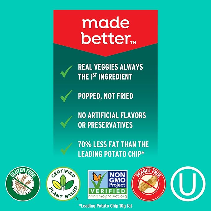 Breton Veggie Crisps Sea Salt (Pack of 12) - Popped not Fried Crisps, Made with Real Vegetables, Light and Crispy Gluten Free Chips, Snacks for School, Lunch Box and More, 12x6oz