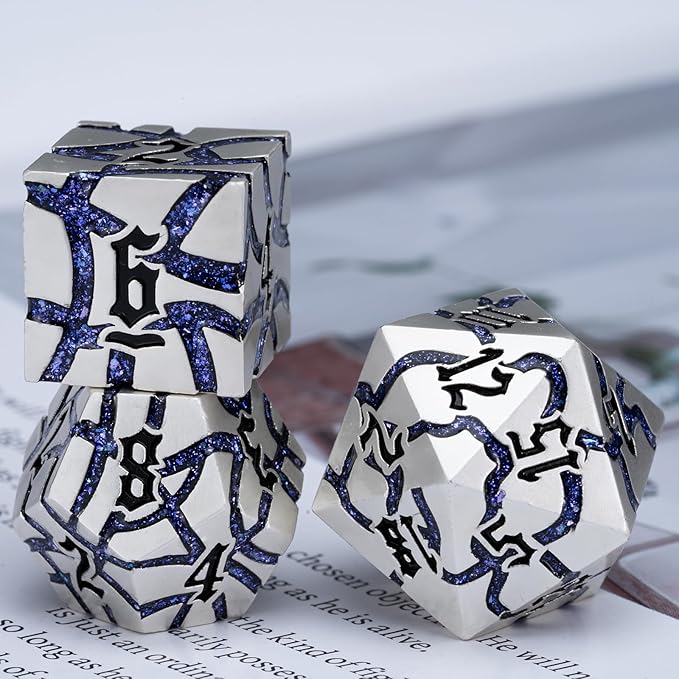 Dice Set D&D Dungeons and Dragons Dice D20 Metal DND Dice Set with Box, Polyhedral Role Playing Dice D12 D10 D% D8 D6 D4 for MTG RPG Board Games(Pearl Silver Purple)