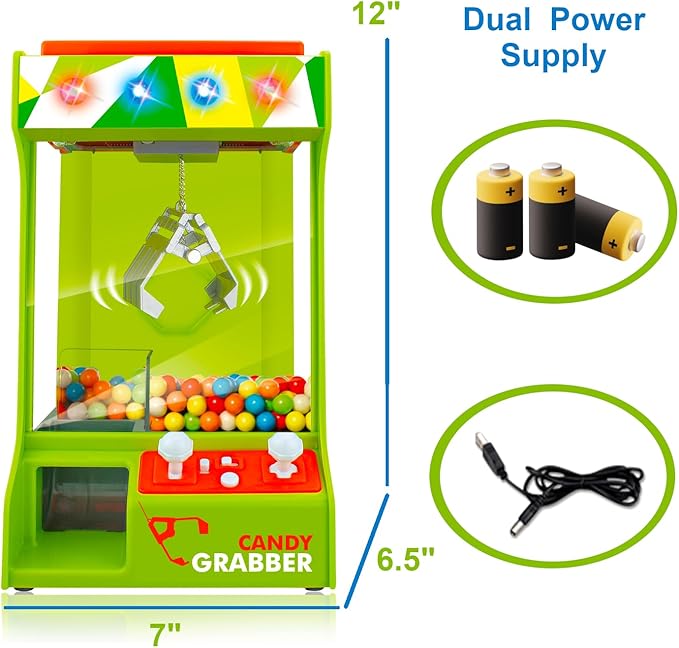 POCO DIVO Claw Machine Arcade Grabber, Plushies Gift Candy Prize Figures Capsules Dispenser, Flashing Lights Adjustable Game Music, Battery USB Power Crane, Kids Boys Girls Classic Treats Vending Toy