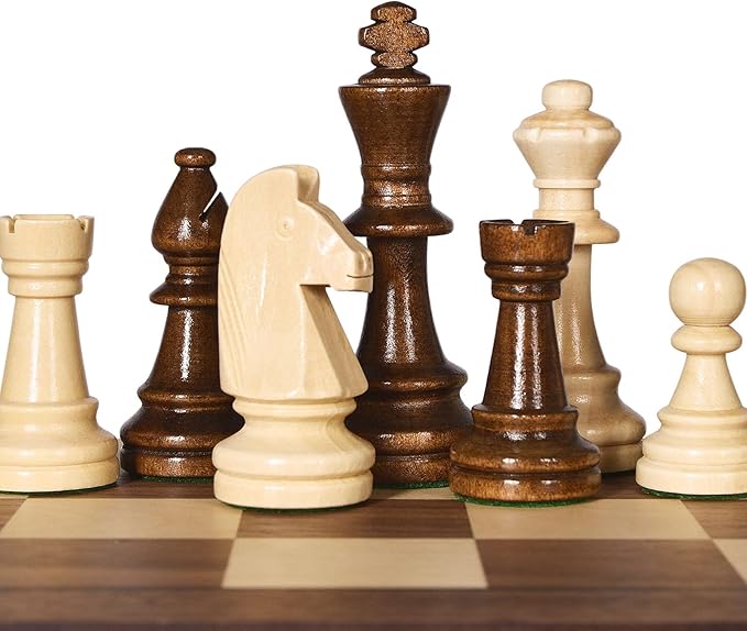 Vamslove Wooden Heavy Weighted Chess Pieces Only-3.8'' King-Extra 2 Queens-34 Wood Tournament Chessmen for Chess Set,Velvet Storage Bags Included