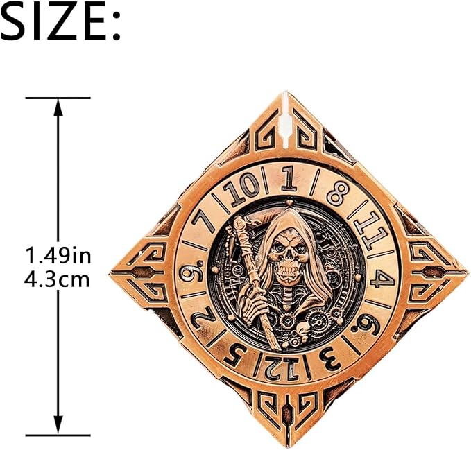 2025 New DND Spinner Dice, 7-in-1 Metal Dice Set with 3D Relief for Dungeons and Dragons Gifts, Polyhedral Roleplaying Game Dice, Fantasy D&D Tabletop RPG Accessories for DM & Player (Red Copper)