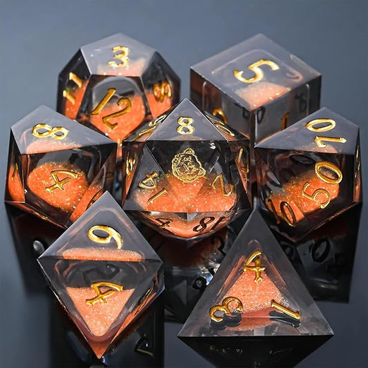 DND Dice Set - Handcrafted Liquid Core Sharp Edge 7-Die Resin Dice with Colorful Quicksand Effect,for DND, RPG, MTG, Tabletop Games(BLBZE BEHR Soul)