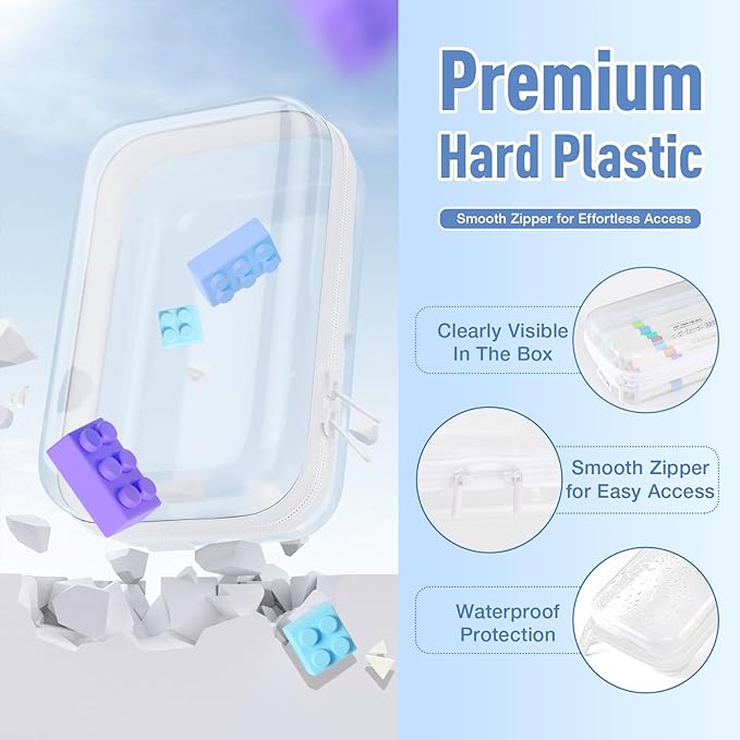2Pcs Clear Zipper Pouches, White BIiss Plastic Bins for Organizing, Hard Clear Hard Shell Zipper Case Makeup Bag & Travel Organizer for Storage Cosmetics, Puzzles, 8.7 x 6.3 x 2.4 Inch