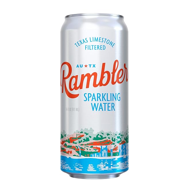 AUTX RAMBLER Sparkling Water, Texas Limestone Mineral Blend, Original Natural Flavor, 16-Ounce Tallboy Cans, 12-Pack