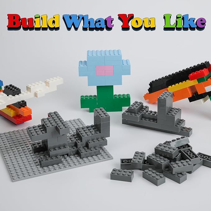 500 Piece Classic Building Bricks and 1 Gray Baseplate, 2x4 Bricks Bulk Creative Building Toys, Blocks Bulk for Kids Ages 6+, Dark Gray