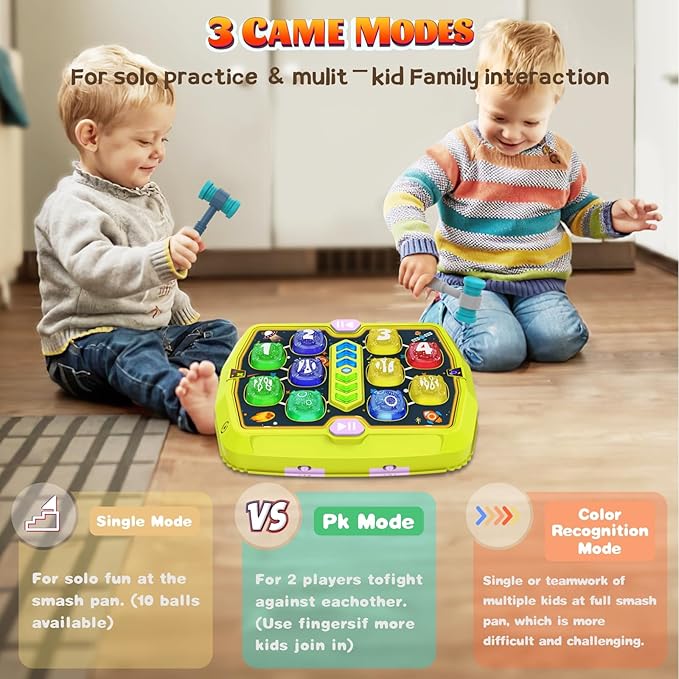 Hammer Mole Game Toy for Toddler, Toys for 3 4 5 6+ Year Old Boys/Girls, Interactive Educational Pounding Toys with 2 Hammers, Music & Light, 3 Modes, Birthday Xmas Gifts for Boys Girls Kids Age 3+