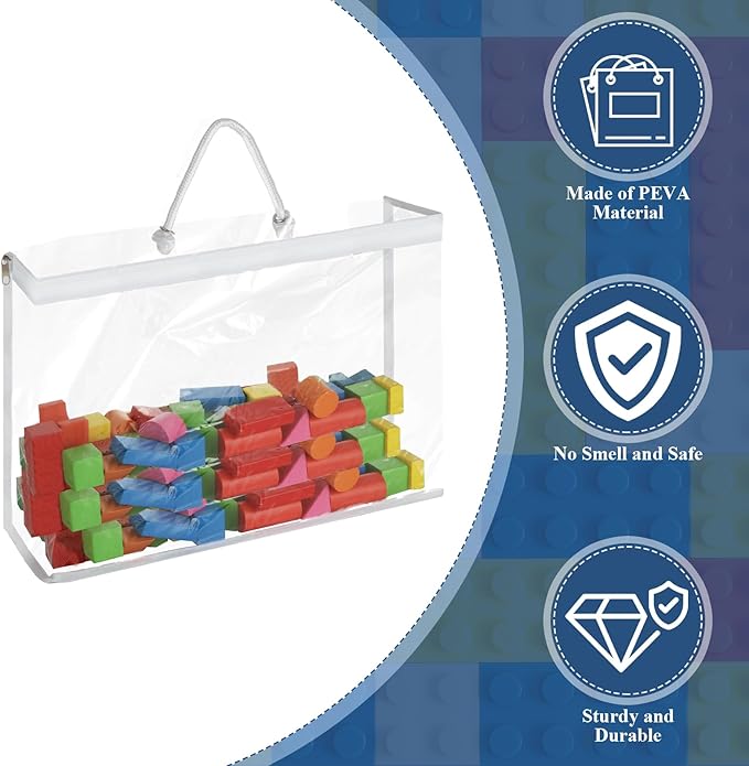 12 Pack Clear PVC Toy Storage Bag with Zipper, Plastic Toy Storage Bags with Handle, Dust-Proof and Waterproof Toy Organizer Bags, Portable Handheld Toy Travel Bag for Blocks Set, Puzzles, Small Toys