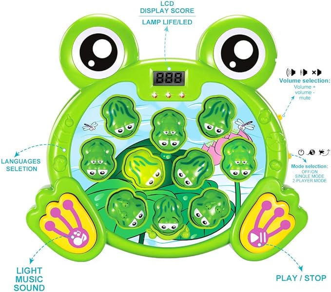 YEEBAY Whack A Frog Game with 2 Hammers, Toddler Early Developmental Learning Toy, Fun Birthday Gift for Kids Age 2+, Toys for 2 3 4 Year Old Boys Grils