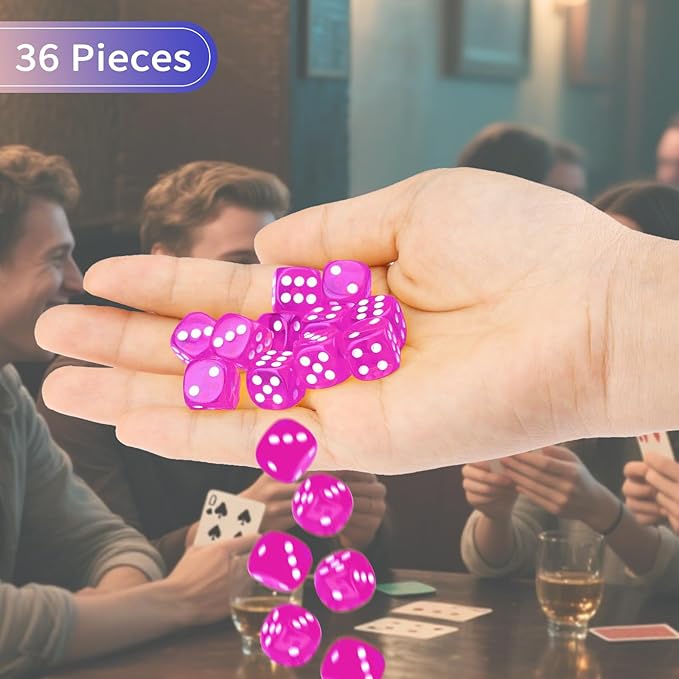 36 Pieces 12mm 6 Sided Mini Dice Set,Translucent Colors D6 Game Dice Set,6 Sided Standard Game Dice for Board Games Dice Games Classroom Teaching Dices Game,with Portable Gaming Box(Rose Red)