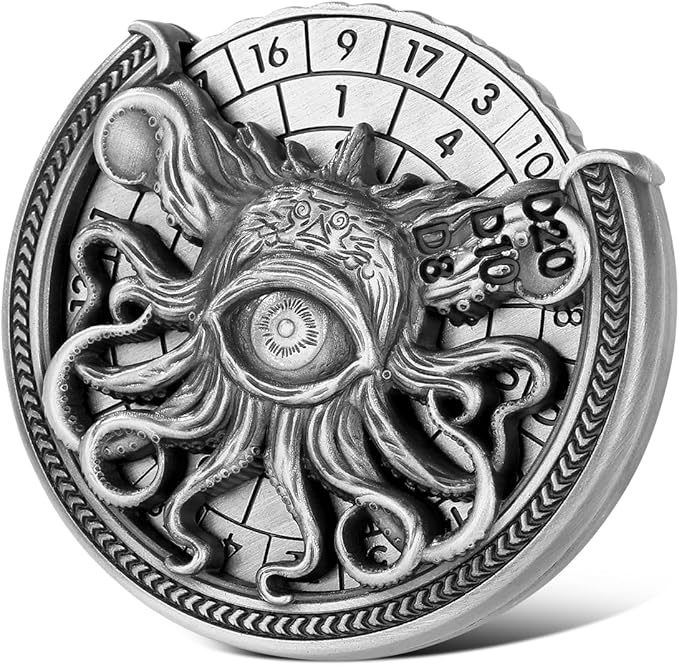 Spinner DND Dice Set, 7-in-1 Metallic D&D Dice, One-Eyed Octopus Roulette Dice Spinner for DND Dice Set, D&D Gifts with Gift Box, Role Playing Game Board Game Accessories, Dark Silver