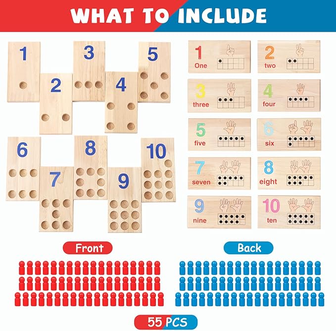 Counting Peg Boards, Toddlers Wooden Counting Number Math Learning Toy with 110 Pegs, Montessori Math Manipulatives Materials for Kids 3 4 5 6 Years Old, Educational Kindergarten Learning Activities